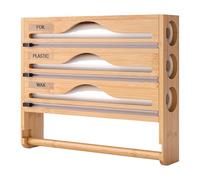 Relaxdays 4-in-1 Wall-Mount Roll Holder for Kitchen Roll Cling Film, Foil & Baking Paper - Bamboo, 30×35.5×7 cm, Natural