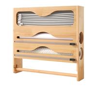 Relaxdays 4-in-1 Wall Roll Holder: Kitchen Roll, Cling Film, Alu Foil & Freezer Bags, Bamboo, HWD:33x34.5x7cm, Natural