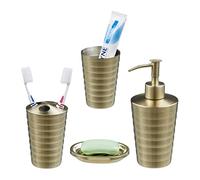 Relaxdays 4-piece bathroom accessory set, brushed stainless steel, complete toilet set, soap dish, modern design, gold