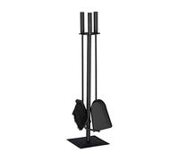Relaxdays 4-Piece Fireplace Companion Tool Set Shovel, Brush, Poker & Holder, Modern Design, Black, Steel, 61 x 15 x 15 cm