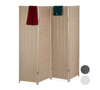 Relaxdays 4-Piece Folding Room Privacy Screen Wood and Paper Rope Divider Height 180 x Width 180 cm Natural, 1 Item