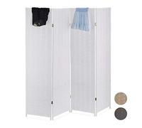 Relaxdays 4-Piece Folding Room, Privacy Screen, Wood & Paper Rope, Divider, H x W: 180 x 180 cm, White, 1 Item