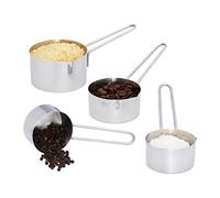 Relaxdays 4-Piece Measuring Cup Set, Stainless Steel Jugs with Handle, Dishwasher-Safe & US Size with Markings; Silver