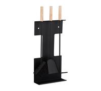 Relaxdays Modern Fireplace Set, 4-Piece Companion Tools, Shovel, Broom, Poker and Stand, Black, Steel, 66 x 28 x 11 cm