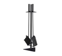 Relaxdays 4-Piece Fireplace Companion Tool Set Shovel, Brush, Poker & Holder, Modern Design, Black, Steel, 60 x 18.5 x 16.5 cm