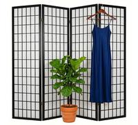 Relaxdays 4 Section Folding Screen Height 170 x Width 160 cm Wood & Fabric Living Room Divider Interior Black/White