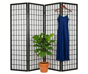 Relaxdays 4 Section Folding Screen Height 170 x Width 160 cm Wood & Fabric Living Room Divider Interior Black/White