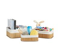 Relaxdays 4 sets of 3 Bamboo Storage Baskets