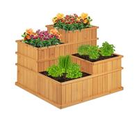 Relaxdays Raised Flowerbed, Tiered, 4 Planter Boxes, Herbs, Garden, Balcony, Terrace, Wooden, HWD: 61x81x81 cm, Natural, Wood