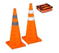 Relaxdays 4 x foldable cones, reflective strips, traffic cones with carry bag, HxWxD: 70 x 29 x 29 cm, orange, set