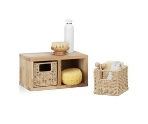 Relaxdays 4 x small walnut wall shelf with bins