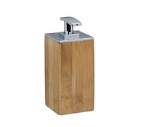 Relaxdays 4 x Soap Dispenser Bamboo Refillable Square H x W x D 17 x 7 cm Lotion Dispenser 225 ml Liquid Soap Dispenser Natural
