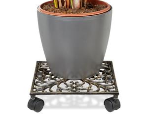 Relaxdays 4 x Square Cast-Iron Plant Caddy