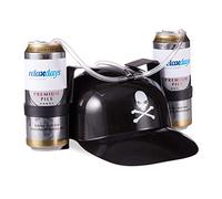 Relaxdays 4 x Trinkhelm Pirat, Helm mit Schlauch, für 2 Dosen Bier, Karneval Spaß Partyartikel, Totenkopf Bierhelm, schwarz