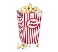 Relaxdays 48 Popcorn Bags, Striped, US Retrostyle - Movie Night Accessory, Party Supply, Cardboard, Red/White