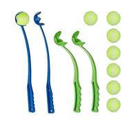 Relaxdays 4x Ball Slinger for Dogs, Playing Fetch, incl. 8 Tennis Balls, Throwing Device, Outside, Running, Colourful