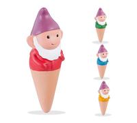 Relaxdays 4x Clay Cone Watering, 100 ml each, Gnome Design, Irrigation Aid, Houseplants & Balcony Boxes, Multicoloured, Ceramics, 16.5 x 6.5 x 5 cm