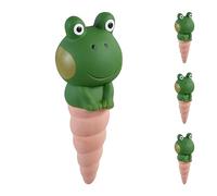 Relaxdays 4x Clay Cone Watering, 100 ml each, Irrigation Aid for Houseplants, Frog Design, Sprinkler Plug, Colourful, Ceramics, 16.5 x 6.5 x 5.5 cm