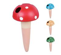 Relaxdays 4x Clay Cone Watering, 100ml each, Mushroom Design, Irrigation Aid, Houseplants & Balcony Boxes, Multicoloured, Ceramics, 16 x 8.5 x 8.5 cm