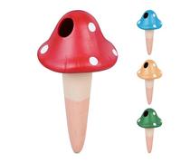 Relaxdays 4x Clay Cone Watering, 100ml each, Mushroom Design, Irrigation Aid, Houseplants & Balcony Boxes, Multicoloured, Ceramics, 16 x 8.5 x 8.5 cm