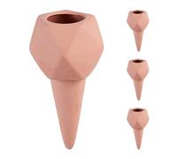 Relaxdays 4X Clay Cone Watering, for 1.5 Litre PET Bottles, Irrigation Aid, Ceramic, HxWxD: 19 x 9.5 x 9 cm, Terracotta