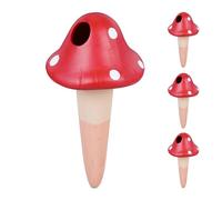 Relaxdays 4x Clay Cone Watering, Vol. 100 ml each, Toadstool Design, Irrigation Aid, Houseplants & Balcony Boxes, Red, Ceramics, 16 x 8.5 x 8.5 cm