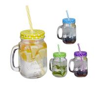 Relaxdays 4x Dotted Jars with Lids and Straws