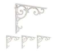 Relaxdays 4x Shelf Brackets, Cast Iron, Rack Support, Vintage Motif, HWD: 24.5 x 4 x 24.5 cm, Angle for Shelves, White