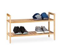 Relaxdays 4x Shoe Racks, 2 Tiers each, Stackable Footwear Storage each up to 6 Pairs, Walnut, 41 x 69 x 27 cm, Natural