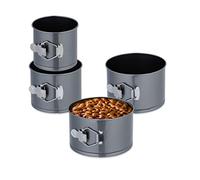 Relaxdays 4X Springform Pans, Round Baking Forms, Ø 12, 14, 16, 18 cm, Stainless Steel, Non-Stick Coating, Anthracite, Steel, 11 x 18 cm