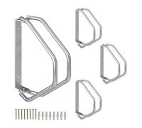 Relaxdays 4x Wall-Mounted Bicycle Stand, Sturdy Steel, 180° Swivelling Bike Holder, Space-Saving Single Parker, Silver, Wood, 19 x 22.5 x 12 cm