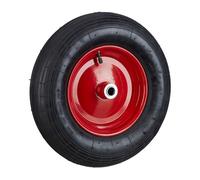 Relaxdays Set of 4 Wheelbarrow Tyre 4.80 4.00-8, Pneumatic, 120 kg Capacity, Spare Wheel with Valve, Garden, Black/Red