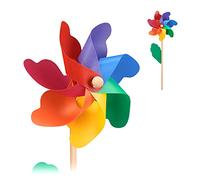 Relaxdays 4x windmills, pack of four, decorative pinwheels for kids & adults, rainbow wind spinners, wood/PP, multicoloured
