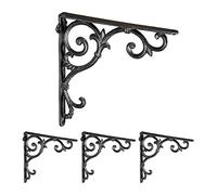 Relaxdays 4x XL Shelf Brackets, Cast Iron, Rack Support, Vintage Motif, HWD: 26 x 5 x 26 cm, Angle for Shelves, Black