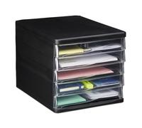 Relaxdays Filing Organiser, 5 Drawers for Stationery Supplies, DIN A4, Letter Rack, HWD 24.5x26.5x34 cm, Black, 24.5 x 26.5 x 34 cm