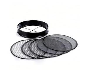 Relaxdays 5-in-1 Round Garden Sieve, Replaceable Inserts, Ø30 cm, Soil, Gravel & Sand, Stainless Steel, Black