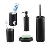 Relaxdays 5-Piece Bathroom Accessory, Brushed Stainless Steel, Complete Toilet Set, Modern Design, Anthracite, 100%, 39 x 9.5 x 9.5 cm