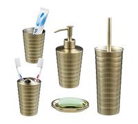 Relaxdays 5-Piece Bathroom Accessory, Brushed Stainless Steel, Complete Toilet Set, Modern Design, Gold, 37 x 11 x 11 cm