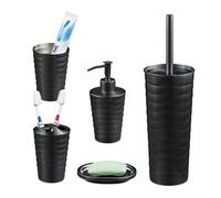 Relaxdays 5-piece bathroom accessory set, brushed stainless steel, complete toilet set, modern design, anthracite