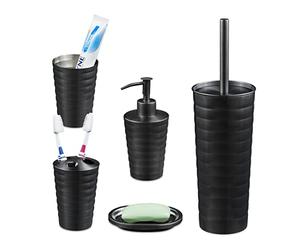Relaxdays 5-piece bathroom accessory set, brushed stainless steel, complete toilet set, modern design, anthracite