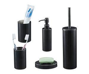 Relaxdays 5-piece bathroom accessory set, brushed stainless steel, complete toilet set, modern design, anthracite