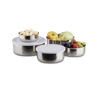 Relaxdays 5-Piece Bowl Set, Stainless Steel, Plastic Lid, Kitchen, Camping Accessory, 5 Sizes, Silver, 20.7 x 20.7 x 7.4 cm