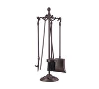 Relaxdays 5-Piece Fireplace Companion Tools, Set with Rack, Shovel, Broom, Poker and Tongs, HxWxD 51 x 18 x 18 cm, Brown