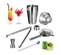 Relaxdays 5-Piece Cocktail Set, Rust-free Stainless Steel, Shaker, Sieve, Bar Spoon, Tongs, Jigger, Silver