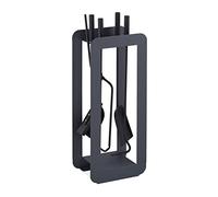 Relaxdays 5-Piece Fireplace Companion Set Steel Utility Accessories, Modern, Stand, Tongs, Shovel, Poker, Black/Grey, Stainless Steel, 60 x 22.5 x 16 cm