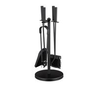 Relaxdays Fireplace Set, 5 Pieces Fire Accessories with Poker, Shovel, Broom, Tongs & Stand, Steel, 50x20x20 cm, Black