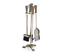 Relaxdays Fireplace, 5-Piece Set, Poker, Ash Shovel, Broom, Tongs & Stand, Antique Design, Steel, 64x22x20 cm, Gold