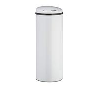 Relaxdays 50 L Sensor Bin, Round Stainless Steel Wastebasket, Electric Lid, Automatic, Large, HxD: 80 x 30 cm, White, Steel, 80 x 32 x 30 cm