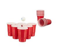Relaxdays 50 Pack of Plastic Cups, American Beer Pong Party Cups for 473 ml / 16 oz, with Rim, Red