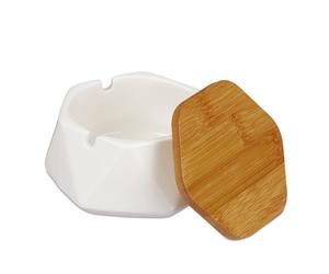 Relaxdays 5x Ceramic Ashtray with Bamboo Lid